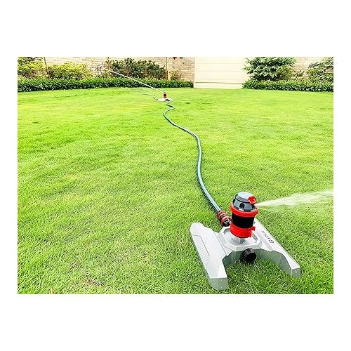  Eden 96122 Metal Adjustable 6-Pattern Mobile Rotary Gear Drive Garden Sprinkler for Yard W/Quick Connect Starter Set, Waters up to 80 ft. in Diameter
