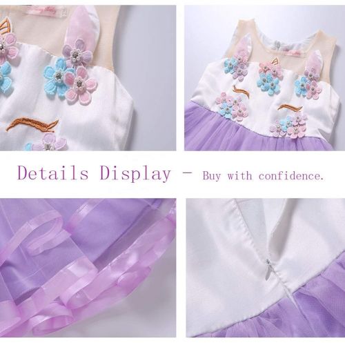  EdenShow Girls Unicorn Party Dress Kids Birthday Tulle Tutu Dresses with Headband