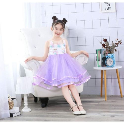  EdenShow Girls Unicorn Party Dress Kids Birthday Tulle Tutu Dresses with Headband