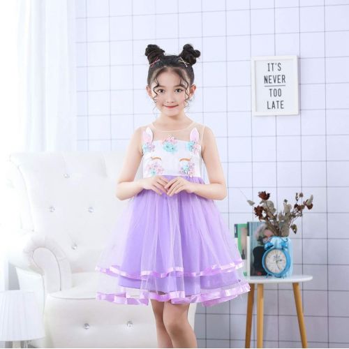  EdenShow Girls Unicorn Party Dress Kids Birthday Tulle Tutu Dresses with Headband