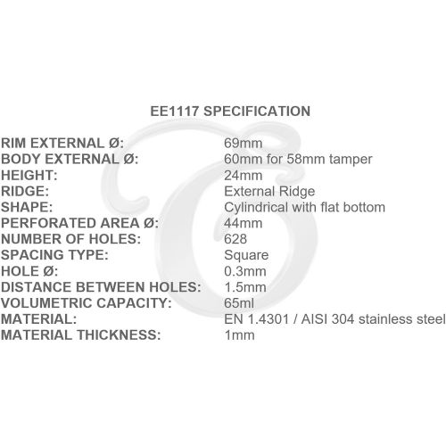  EDESIA ESPRESS - Sieb-Einsatz fuer ASTORIA 58mm - Ersatz fuer Siebtrager - 14 g (2 Tassen)