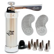 Edge Cook Cookie Press Gun Kit - 20 Stainless Steel Disc Shapes Spritz Cookies Maker Set and 8 Icing Tips for Your Cake Decorations Ideas - High-Grade Metal Biscuit Spritzer - Seasonal Discs