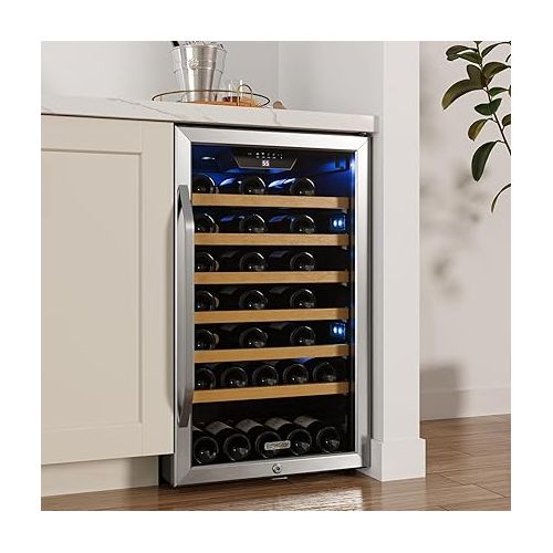  EdgeStar CWF440SZ 20 Inch Wide 44 Bottle Capacity Free Standing Wine Cooler with Reversible Door and LED Lighting