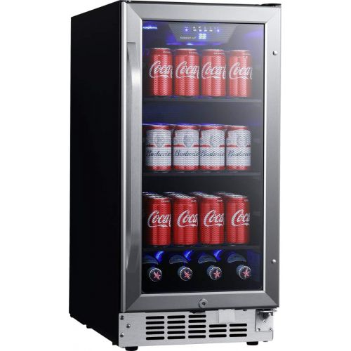  EdgeStar CBR902SG 15 Inch Wide 80 Can Built-In Beverage Cooler with Blue LED Lighting