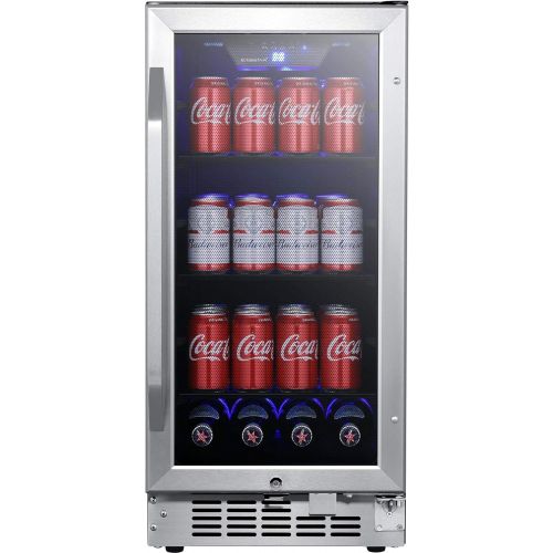  EdgeStar CBR902SG 15 Inch Wide 80 Can Built-In Beverage Cooler with Blue LED Lighting