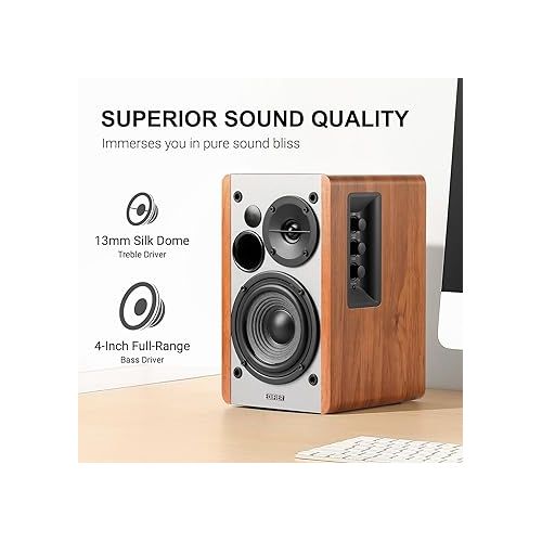  Edifier Powered Bookshelf Speakers R1280T with WiiM Mini AirPlay2 Wireless Wi-Fi Audio Streamer, Stream Hi-Res Audio from Spotify, Amazon Music and More