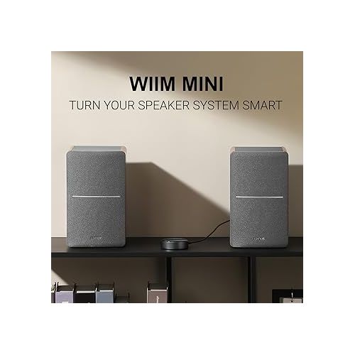  Edifier Powered Bookshelf Speakers R1280T with WiiM Mini AirPlay2 Wireless Wi-Fi Audio Streamer, Stream Hi-Res Audio from Spotify, Amazon Music and More