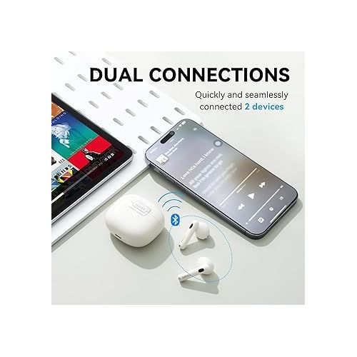  Edifier W320TN Adaptive Active Noise Cancelling Earbuds, LDAC & Hi-Res Audio Wireless, 6 Microphones AI Call Noise Cancellation, In-Ear Detection, App Control, Fast Charge, IP54, Bluetooth 5.3 - Ivory