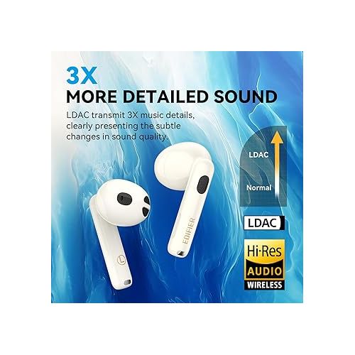  Edifier W320TN Adaptive Active Noise Cancelling Earbuds, LDAC & Hi-Res Audio Wireless, 6 Microphones AI Call Noise Cancellation, In-Ear Detection, App Control, Fast Charge, IP54, Bluetooth 5.3 - Ivory