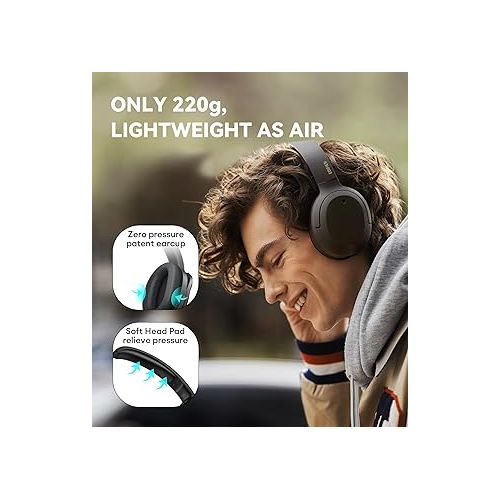  Edifier W820NB Plus Hybrid Active Noise Cancelling Headphones - LDAC Codec - Hi-Res Audio Wireless & Wired - Fast Charge - 49H Playtime - Over Ear Bluetooth V5.2 Headphones- Black