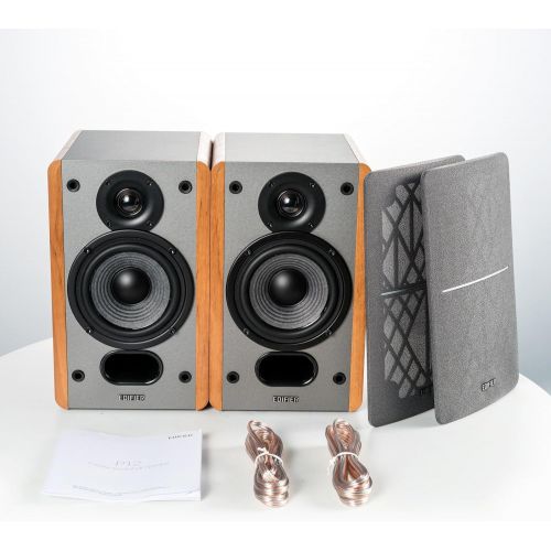  [아마존베스트]Edifier P12 Passive Bookshelf Speakers - 2-Way Speakers with Built-in Wall-Mount Bracket - Wood Color, Pair