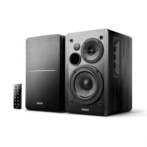  Edifier R1280DB Powered Bluetooth Bookshelf Speakers - Optical Input - Wireless Studio Monitors - 4 Inch Near Field Speaker - 42W RMS - Wood Grain (Black)