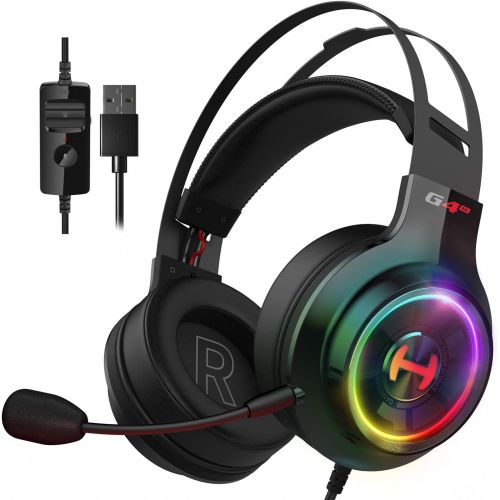  Edifier G4 TE Gaming Headset for PC, PS4, 7.1 Surround Sound Gaming Headphones with Noise Canceling Microphone, USB Over-Ear Headphone Wired with RGB Light, 50mm Driver for PC Mac,