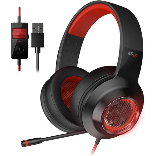  EDIFIER G4 Gaming Headset for PC, PS4, 7.1 Surround Sound Gaming Headphones with Noise Canceling Microphone, Wired USB On-Ear Headphone with Vibration Driver & LED Light for Mac, L