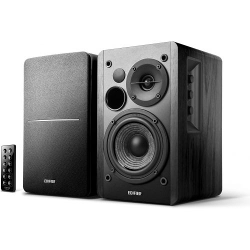  Edifier R1280DB Powered Bluetooth Bookshelf Speakers - Optical Input - Wireless Studio Monitors - 4 Inch Near Field Speaker - 42W RMS - Wood Grain (Black)