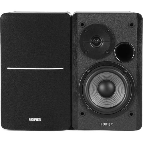  Edifier R1280DB Powered Bluetooth Bookshelf Speakers - Optical Input - Wireless Studio Monitors - 4 Inch Near Field Speaker - 42W RMS - Wood Grain (Black)