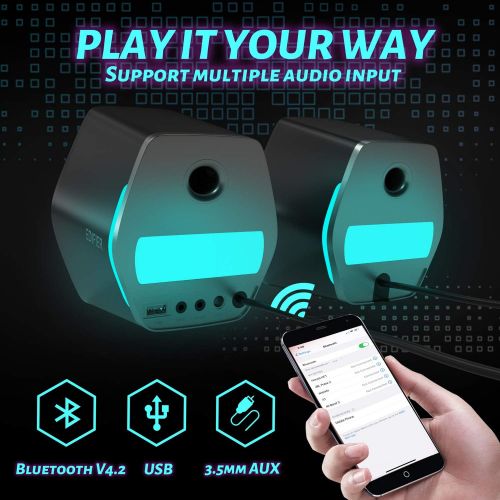  [아마존베스트]YWD Edifier G2000 Gaming USB Speaker, PC Conmputer Bluetooth with Subwoofer for Desktop, Laptop, Mac, 3.5 mm Input, EU Plug, RGB Lights, Black