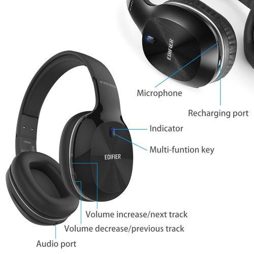  Edifier W806BT Bluetooth Headphones Over Ear Lightweight,70 Hours Playtime Wireless Hi-Fi Stereo Headset with Built-in Microphone for Phones, Tablet PC,Computer and TV(Black)