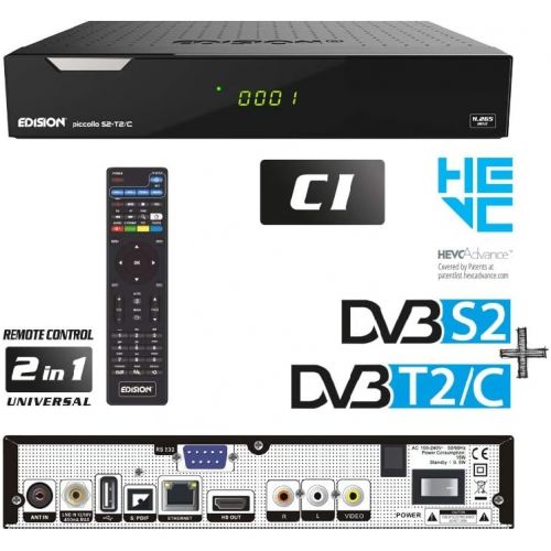  Edision PICCOLLO S2+T2/C Combo Receiver H.265/HEVC (DVB S2, DVB T2, DVB C) CI Full HD USB Black