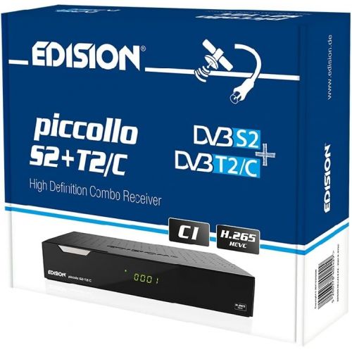  Edision Piccollo S2+T2/C Combo Receiver H.265/HEVC (DVB S2, DVB T2, DVB C) CI Full HD USB Black with HDMI Cable