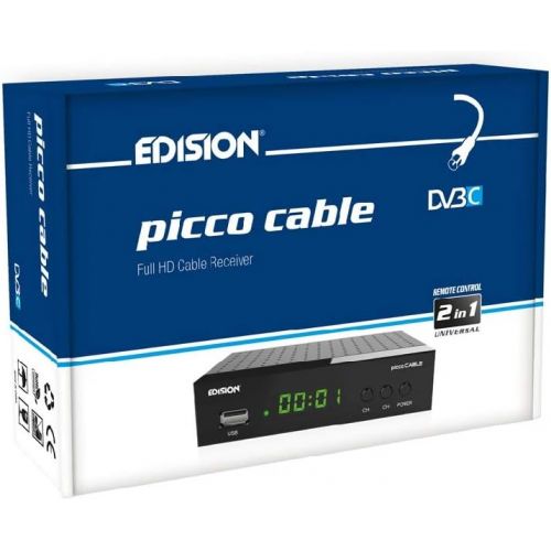  EDISION Picco Cable Full HD Cable Receiver 1x DVB C, LAN, USB, HDMI, SCART, S/PDIF, IR Eye, Card Reader, 2 in 1 Remote Control) Black