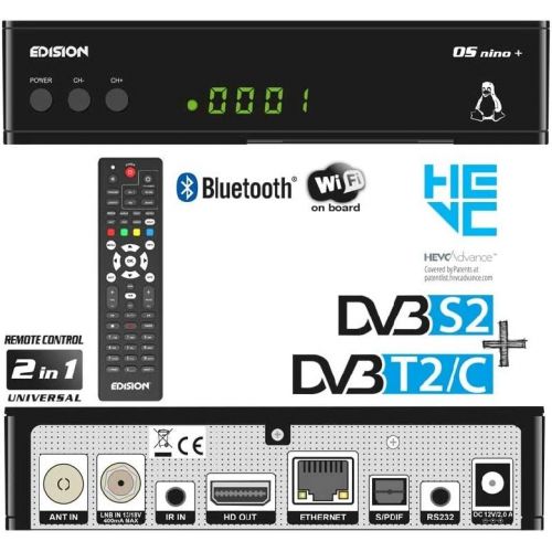  Edision OS Nino Full HD Satellite Cable Receiver (1x DVB S2, 1x DVB C, WiFi Onboard, 2x USB, HDMI, LAN, Linux, Card Reader) Black