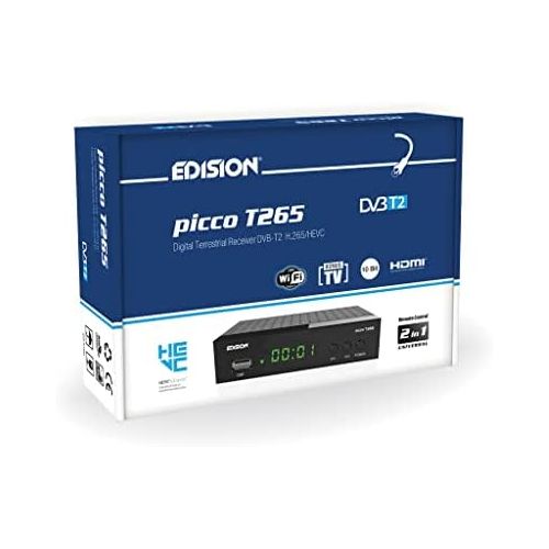  EDISION Picco T265 Full HD H.265 HEVC Terrestrial FTA Receiver T2 (1x DVB T2, USB, HDMI, SCART, S/PDIF, IR Eye, USB WiFi Support, 2 in 1 Remote Control, Black)