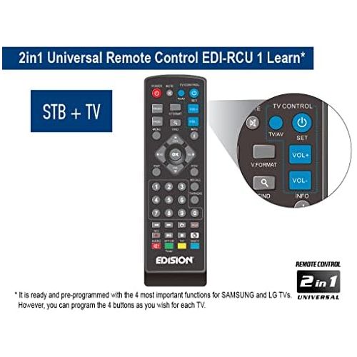  EDISION Picco T265 Full HD H.265 HEVC Terrestrial FTA Receiver T2 (1x DVB T2, USB, HDMI, SCART, S/PDIF, IR Eye, USB WiFi Support, 2 in 1 Remote Control, Black)