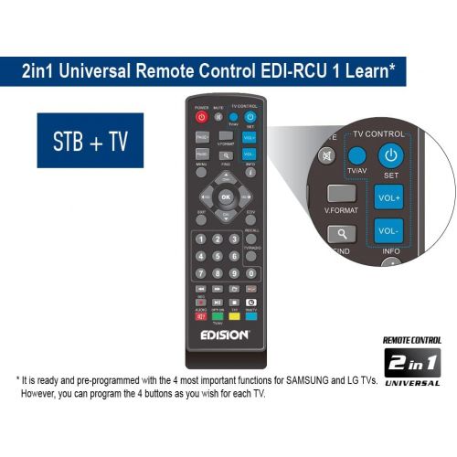  EDISION Picco T265 Full HD H.265 HEVC Terrestrial FTA Receiver T2 (1x DVB T2, USB, HDMI, SCART, S/PDIF, IR Eye, USB WiFi Support, 2 in 1 Remote Control, Black)