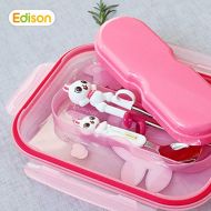 Edison Smart Stainless Divided Platter with Spoon and Fork Case Lid, Stainless Steel Divided Plate for Babies, Toddlers and Kids, BPA free plate (Pink-Rabbit)