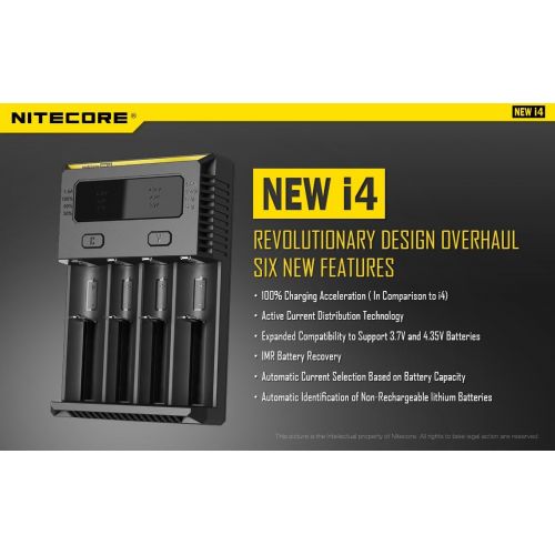  [아마존베스트]NITECORE New i4 battery Charger For Li-ion / IMR / Ni-MH/ Ni-Cd 18650 18350 16340 RCR123 14500 AA AAA D C w/ Ac and 12V DC (Car) power cords, EdisonBright BBX3 battery box, 2 X AA