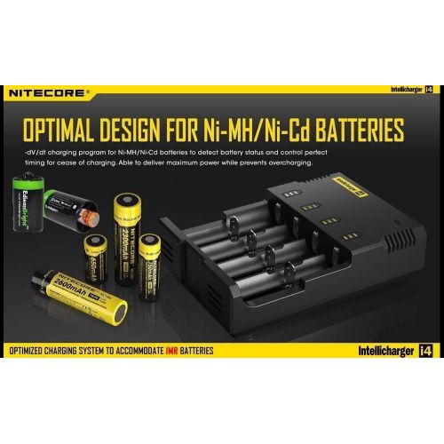  [아마존베스트]NITECORE New i4 battery Charger For Li-ion / IMR / Ni-MH/ Ni-Cd 18650 18350 16340 RCR123 14500 AA AAA D C w/ Ac and 12V DC (Car) power cords, EdisonBright BBX3 battery box, 2 X AA