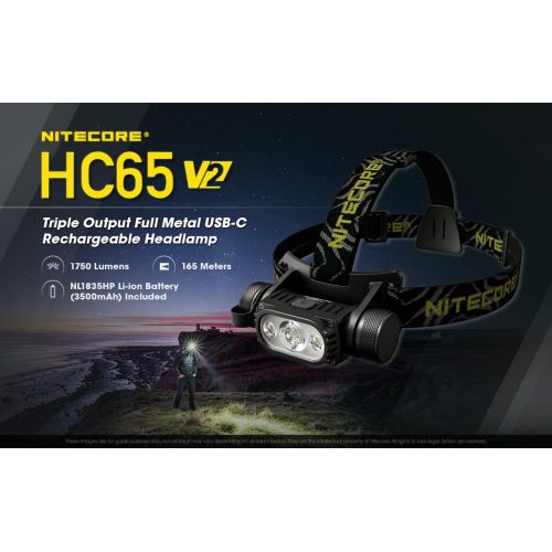  Nitecore HC65 V2 1750 Lumens LED Compact headlamp with NL1835HP Rechargeable Battery and EdisonBright USB Powered LED Reading Light