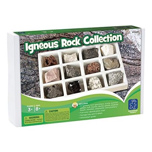  Educational Insights Igneous Rock Collection, Ages 8 and up, Set of 12 Handpicked Specimens in a Storage Tray