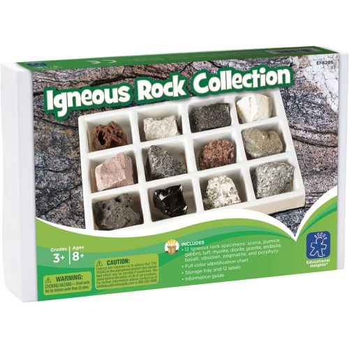  Educational Insights Igneous Rock Collection, Ages 8 and up, Set of 12 Handpicked Specimens in a Storage Tray