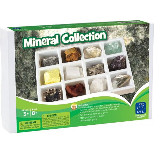 Educational Insights Mineral collections, Ages 8 and Up, (12 Handpicked Specimens in Storage Tray)