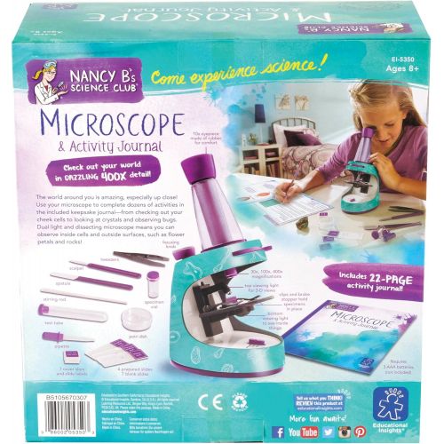  Educational Insights Nancy Bs Science Club Microscope and 22-Page Activity Journal, 400x Magnification, Science for Kids