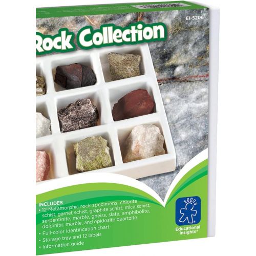  Educational Insights Metamorphic Rock Collection, Ages 8 and up, Set of 12 Handpicked Specimens in a Storage Tray