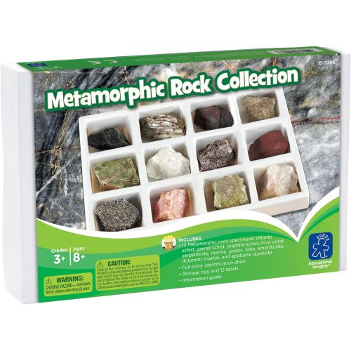  Educational Insights Metamorphic Rock Collection, Ages 8 and up, Set of 12 Handpicked Specimens in a Storage Tray