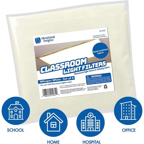  Educational Insights The Original Fluorescent Light Filters in Whisper White 4-Pack, Reduce Glare & Flicker, Easy Setup for Office, Hospitals, Home & Classrooms