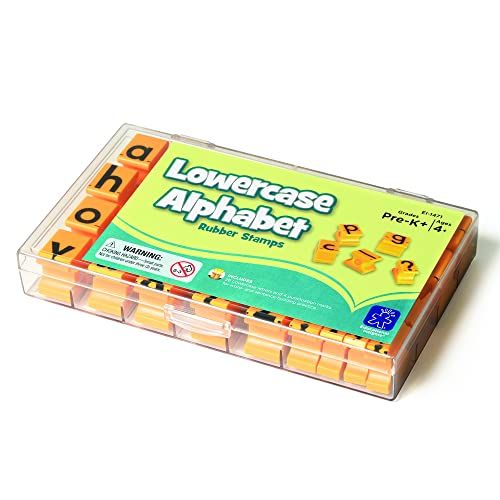  Educational Insights Alphabet Rubber Stamps - Lowercase 5/8, Set of 26 Letters and 4 Punctuation Marks: Perfect for Homeschool & Classroom, Ages 4+