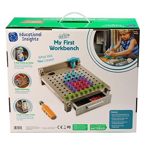  Educational Insights Design & Drill My First Workbench (Gray) Supports STEM Learning, Ages 3 and Up, (125+ Pieces)