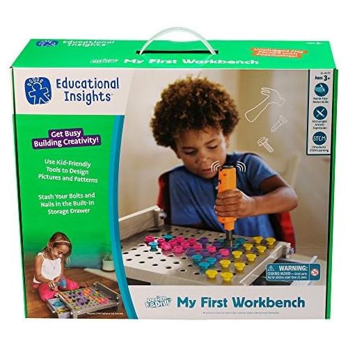  Educational Insights Design & Drill My First Workbench (Gray) Supports STEM Learning, Ages 3 and Up, (125+ Pieces)