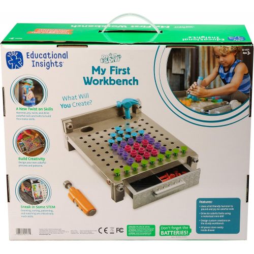  Educational Insights Design & Drill My First Workbench (Gray) Supports STEM Learning, Ages 3 and Up, (125+ Pieces)
