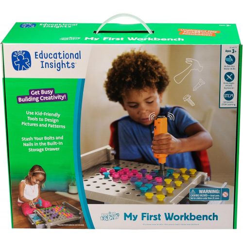  Educational Insights Design & Drill My First Workbench (Gray) Supports STEM Learning, Ages 3 and Up, (125+ Pieces)