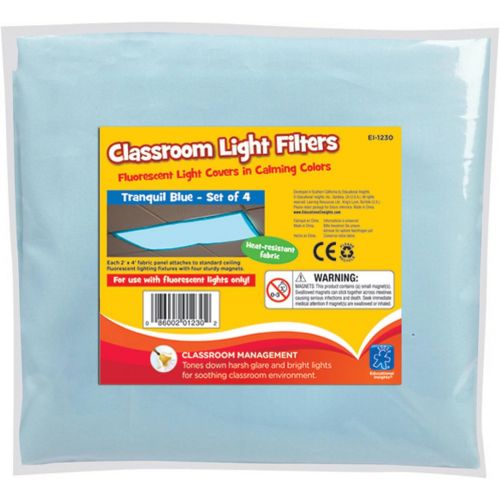  Educational Insights The Original Fluorescent Light Filters in Tranquil Blue 4-Pack, Reduce Glare & Flicker, Easy Setup for Office, Hospitals, Home & Classrooms