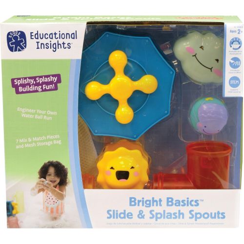  Educational Insights Bright Basics Slide & Splash Spouts, Bath Toy for Toddlers, Ages 2+