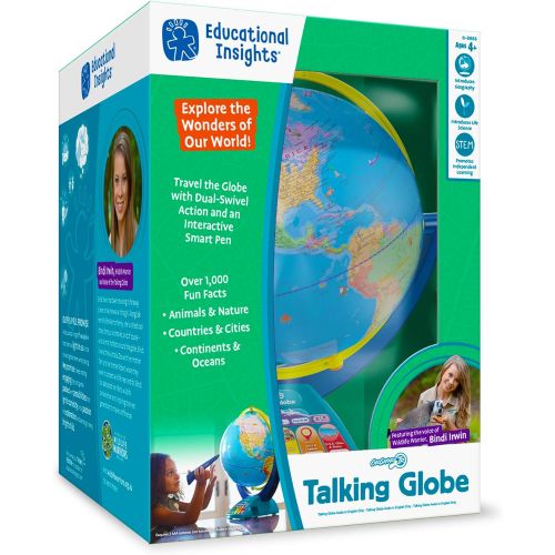  [아마존베스트]Educational Insights GeoSafari Jr. Talking Globe Featuring Bindi Irwin, Globes for Kids, Interactive Globe with Talking Pen, Ages 4+