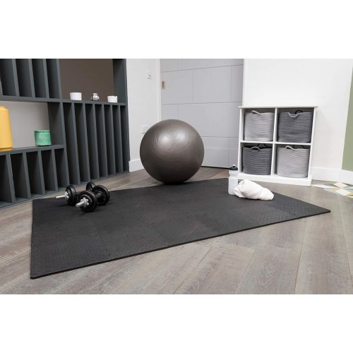  [아마존베스트]Edukit Protective mats set extra thick 2 cm premium fitness equipment underlay mat set of 4 60 x 60 cm 1.5 m² Black Floor Protection Mats Interlocking Indoor Outdoor