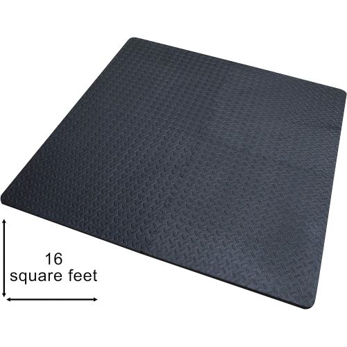  [아마존베스트]Edukit Protective mats set extra thick 2 cm premium fitness equipment underlay mat set of 4 60 x 60 cm 1.5 m² Black Floor Protection Mats Interlocking Indoor Outdoor